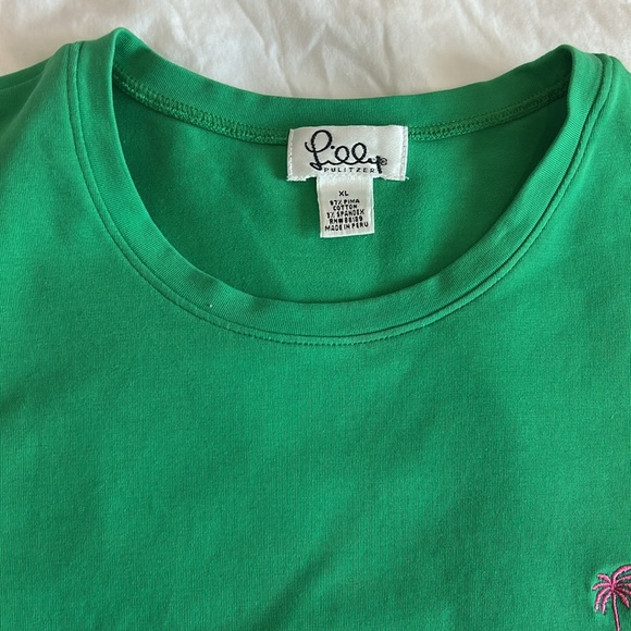 Lilly Pulitzer Vintage White Label Kelly Green Top, Embroidered Palm, Women’s XL - Picture 12 of 17